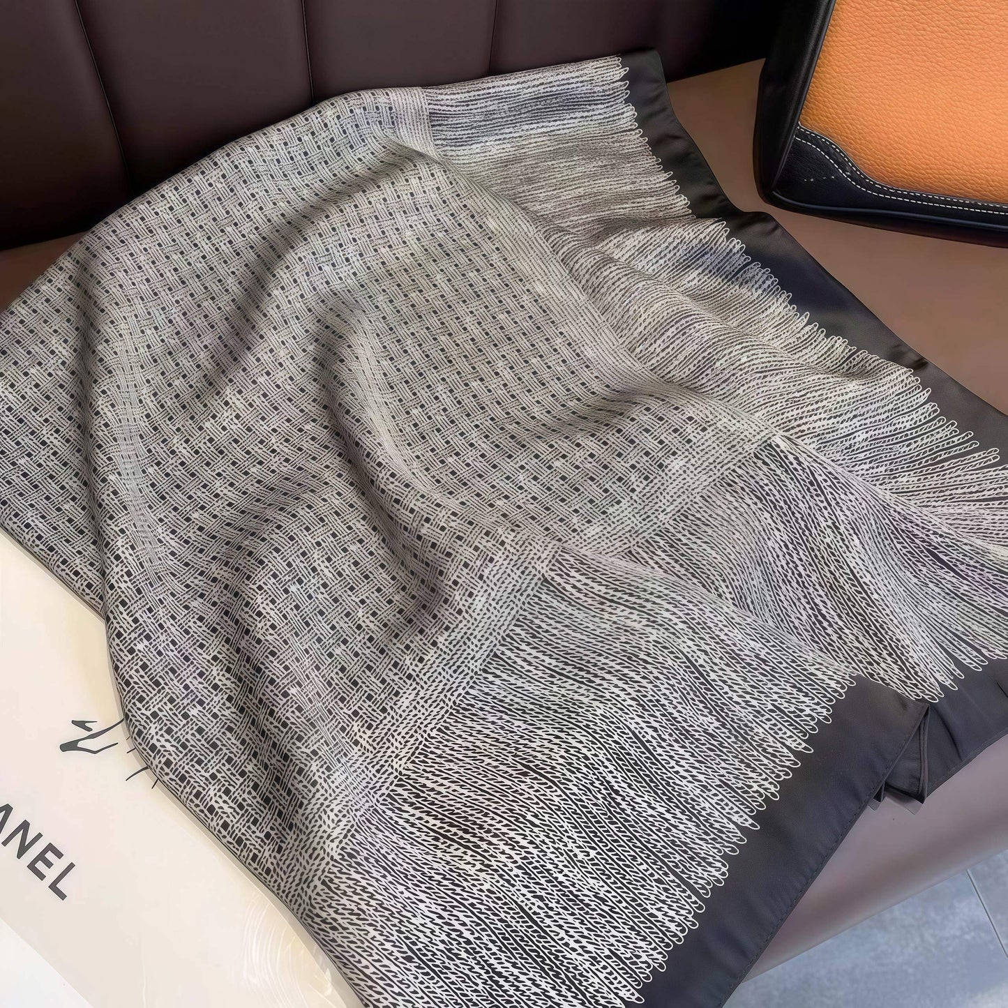 Square Scarf for Women 90x90cm - French Style Gray Scarf for Office, Travel & Beach, Elegant Wrap