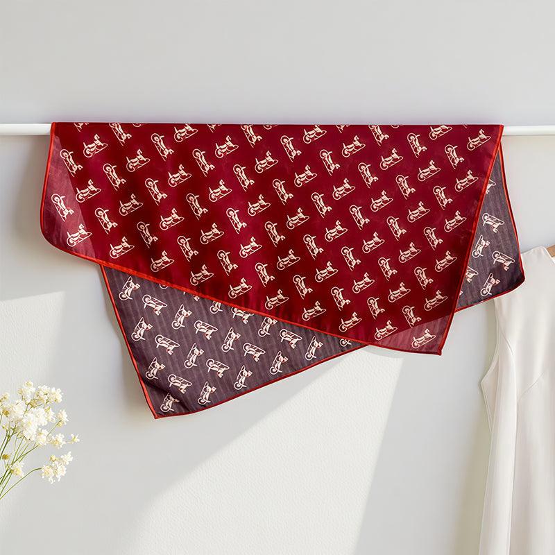 Blue Carriage Print Square Scarf 65x65cm - Affordable Silk-Like Scarf for Women, Machine Washable & Wrinkle-Free