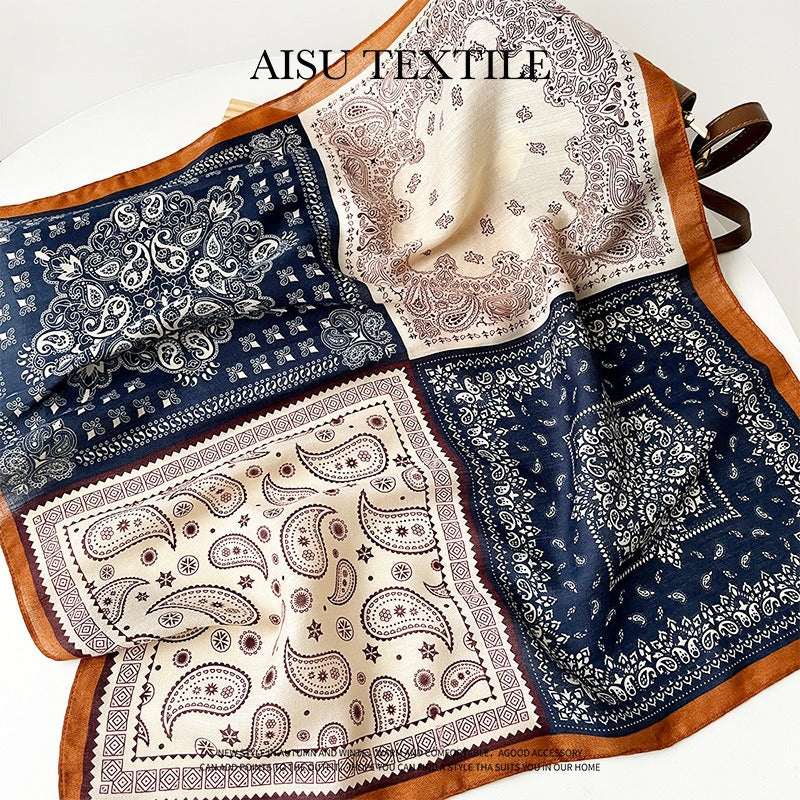 Long Polyester Scarf - Herringbone Pattern Square Scarf Vintage Style Breathable Neck Scarf