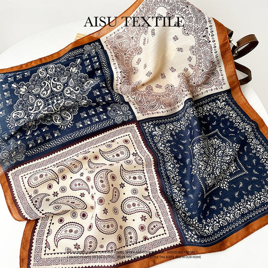 Long Polyester Scarf - Herringbone Pattern Square Scarf Vintage Style Breathable Neck Scarf