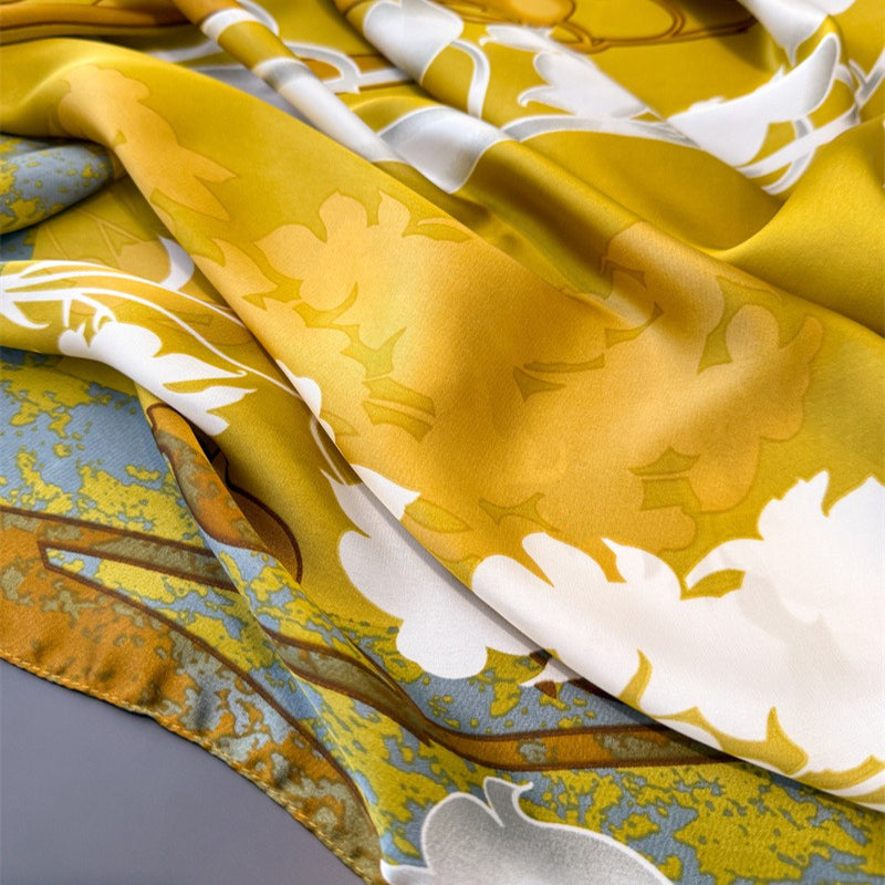 Elegant French-Style 90x90cm Silk-Like Women's Scarf - Bellflower Print Square Shawl