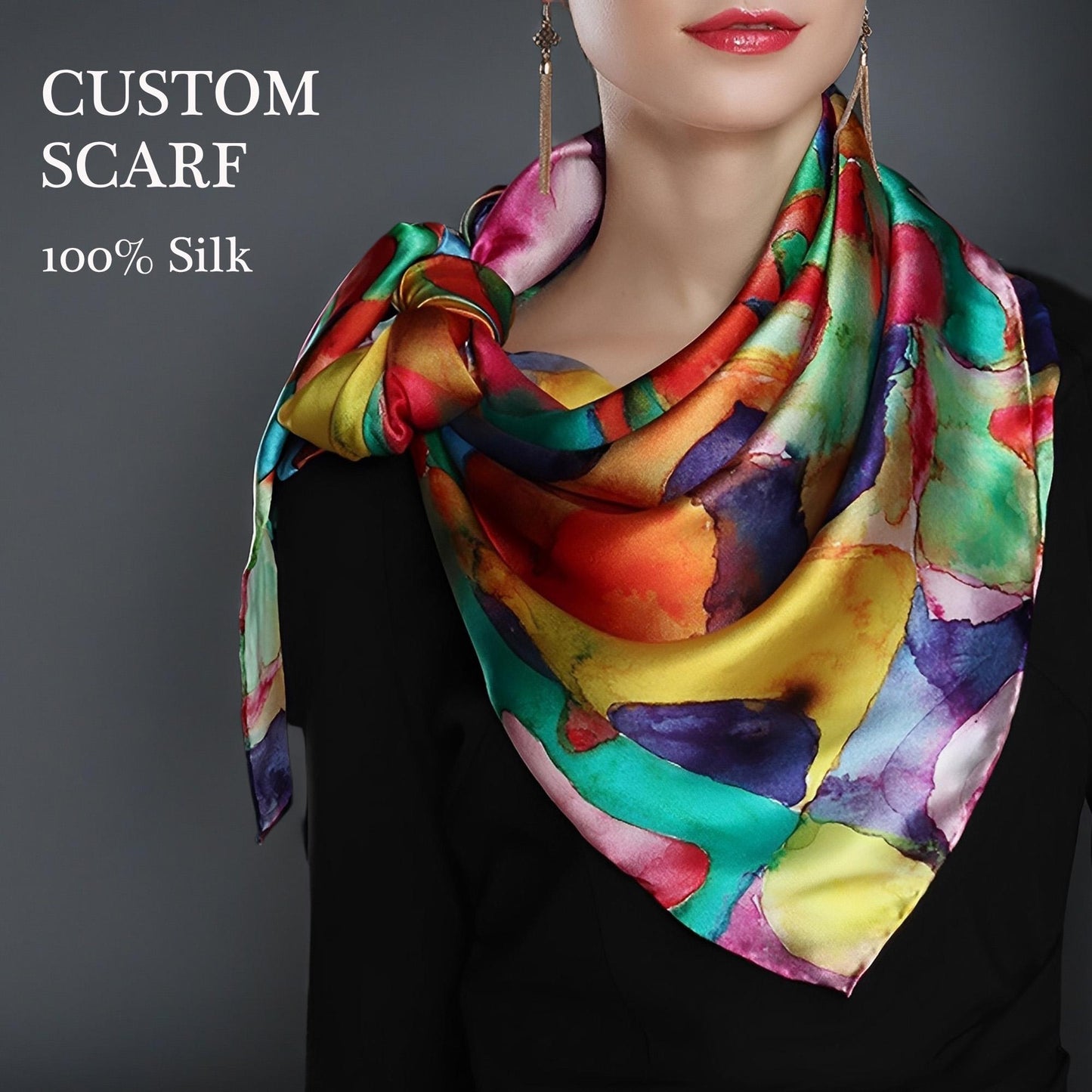 Custom Mulberry Silk Scarf, Personalized Silk Scarf Hand Rolled Hem, Custom Scarf Handmade Gift 100% Pure Silk Bandana, Wedding Favor Scarf