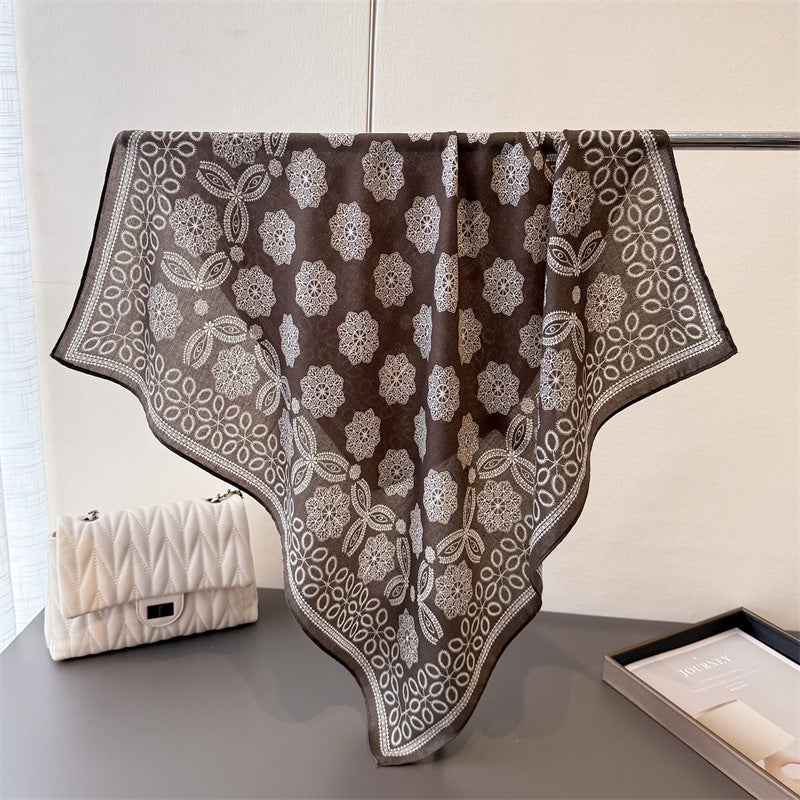 French Style Women's Scarf - Cashew Print Silk Square Scarf 70x70cm for Daily Wear