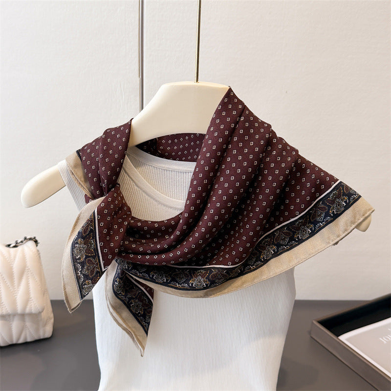 Long Polyester Scarf - Herringbone Pattern Square Scarf Vintage Style Breathable Neck Scarf