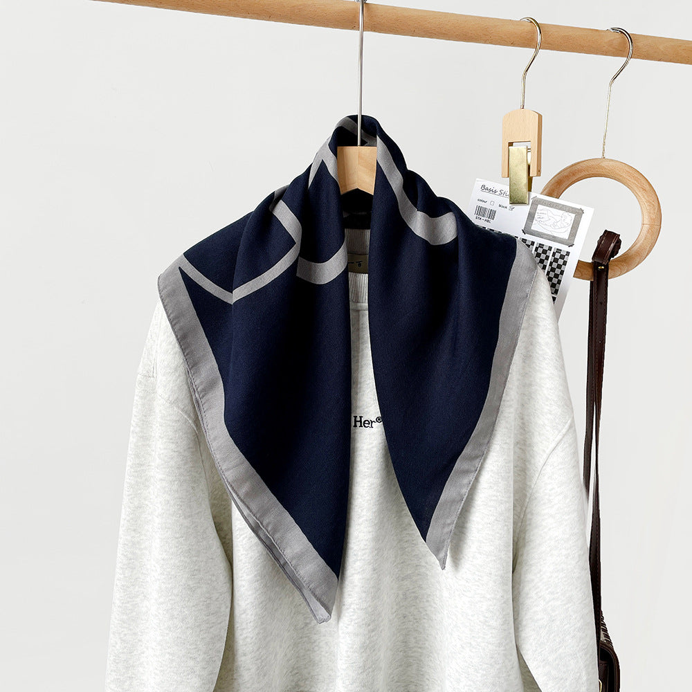 Long Polyester Scarf - Herringbone Pattern Square Scarf Vintage Style Breathable Neck Scarf