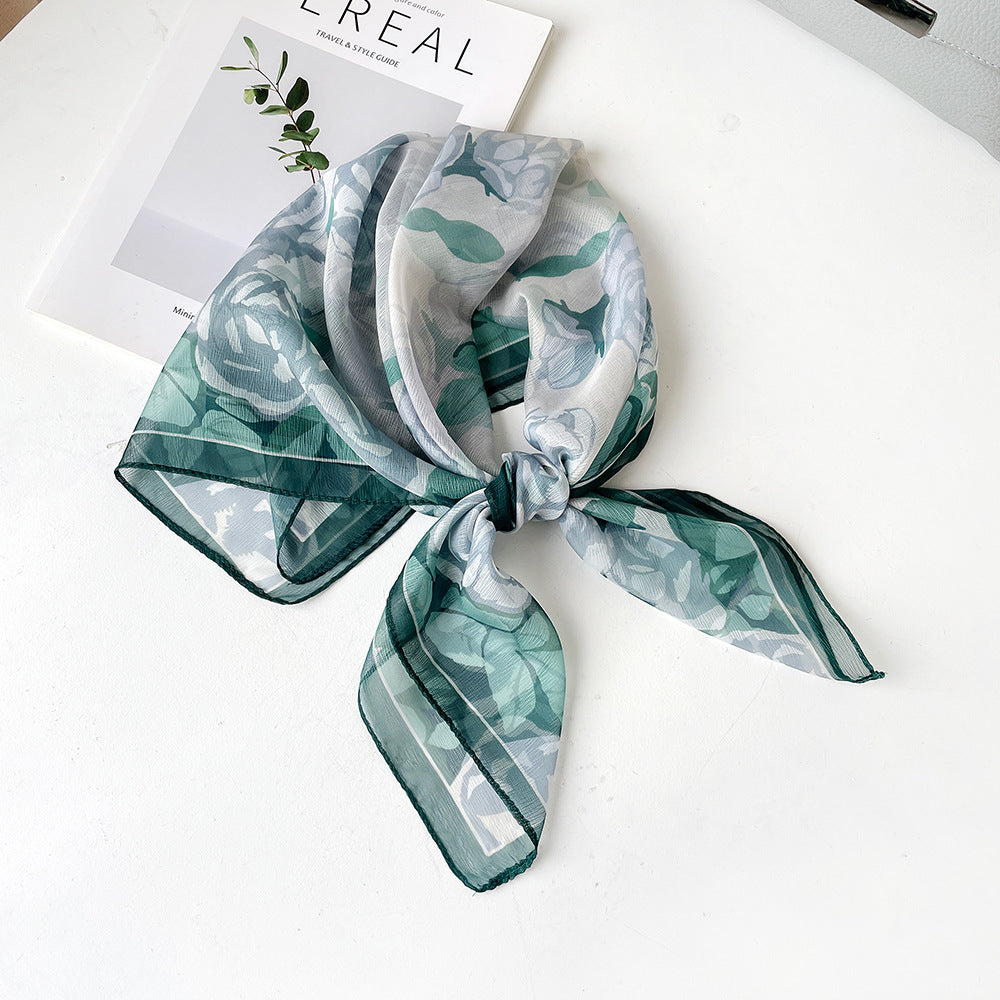 Women's Summer Polyester Scarf - Lightweight Square Scarf, Elegant Neckwear, Silk-like Feel
