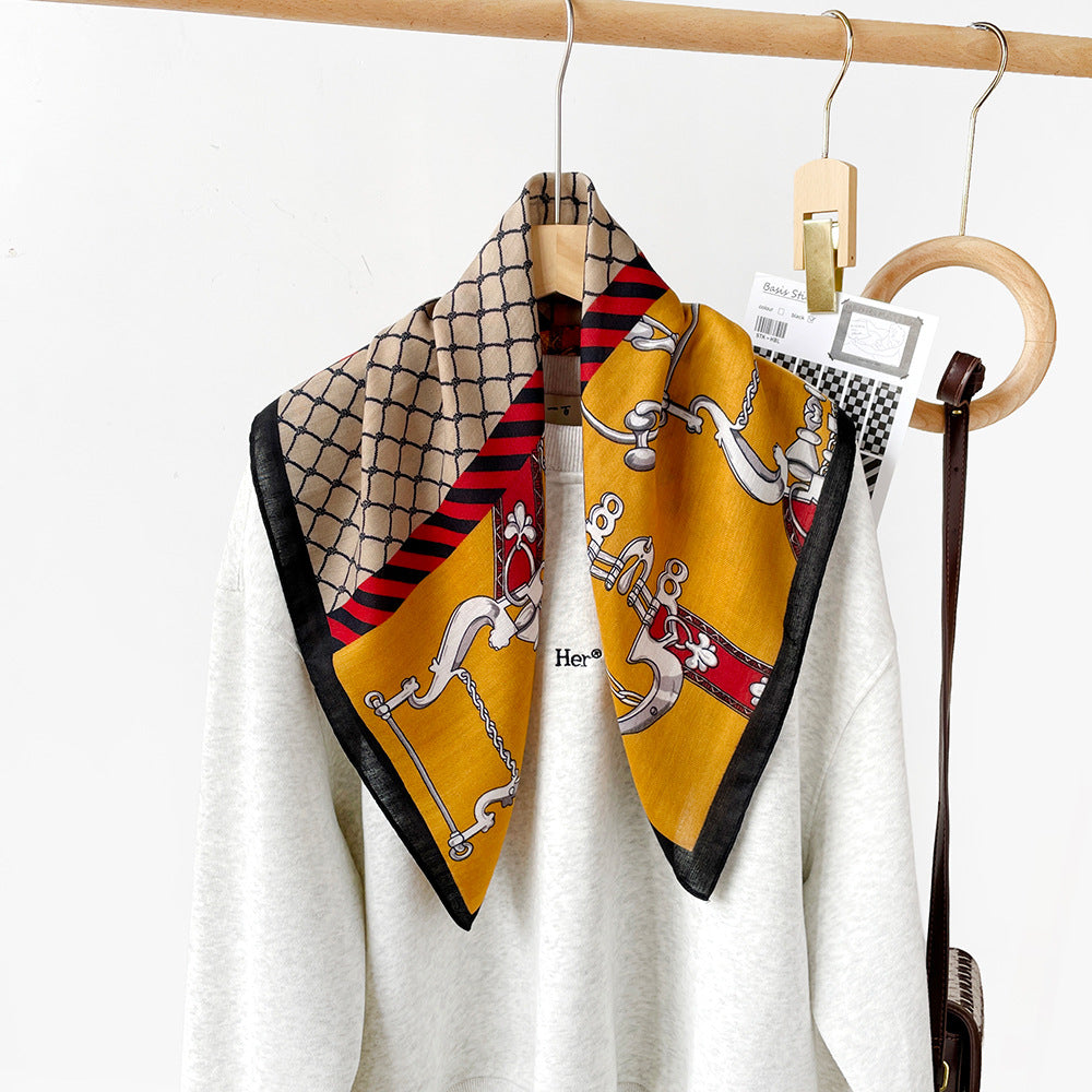 Long Polyester Scarf - Herringbone Pattern Square Scarf Vintage Style Breathable Neck Scarf