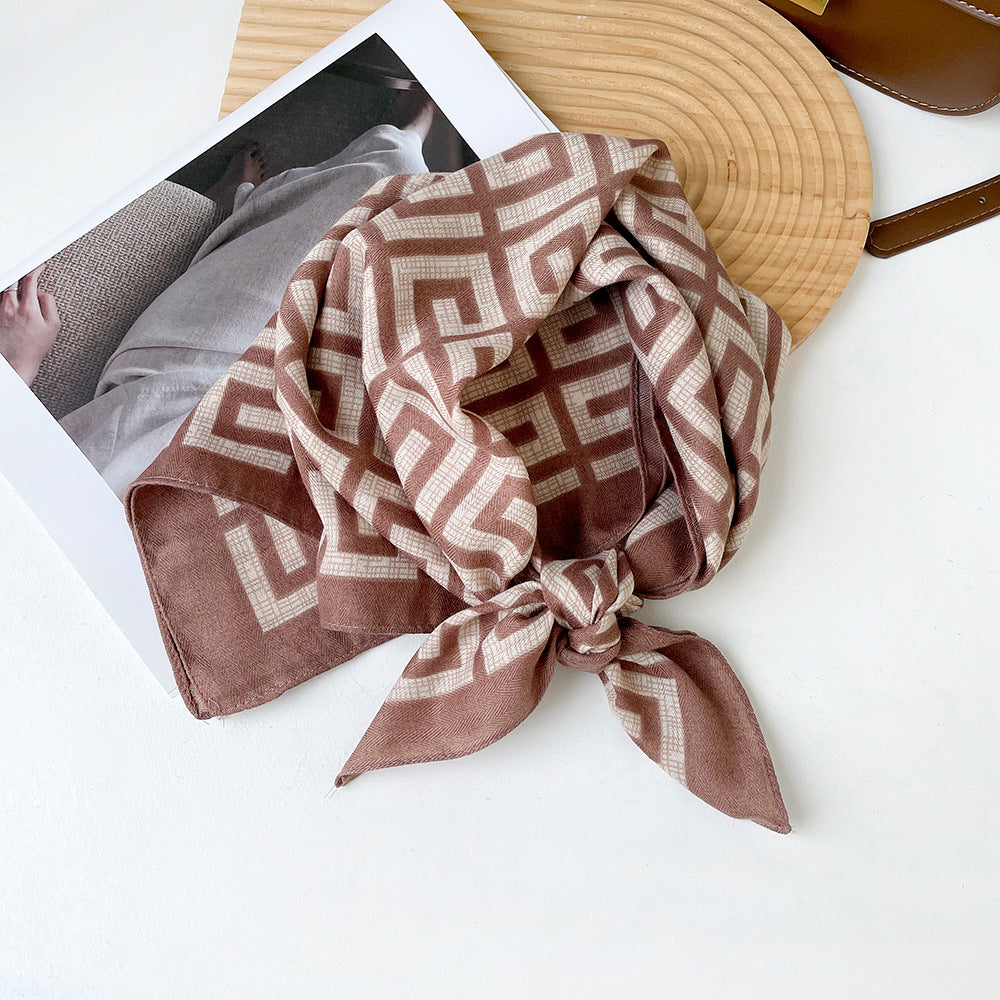 Long Polyester Scarf - Herringbone Pattern Square Scarf Vintage Style Breathable Neck Scarf