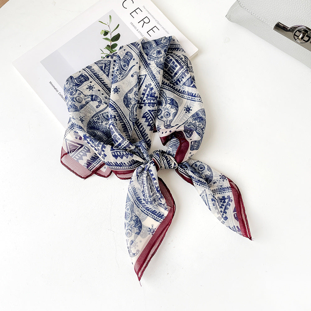Women's Summer Polyester Scarf - Lightweight Square Scarf, Elegant Neckwear, Silk-like Feel