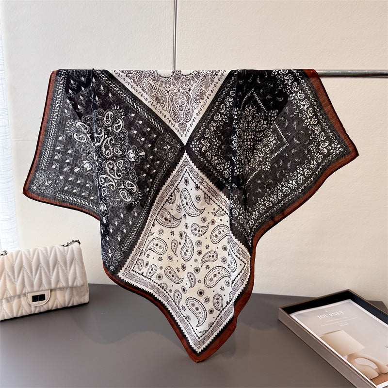 French Style Women's Scarf - Cashew Print Silk Square Scarf 70x70cm for Daily Wear