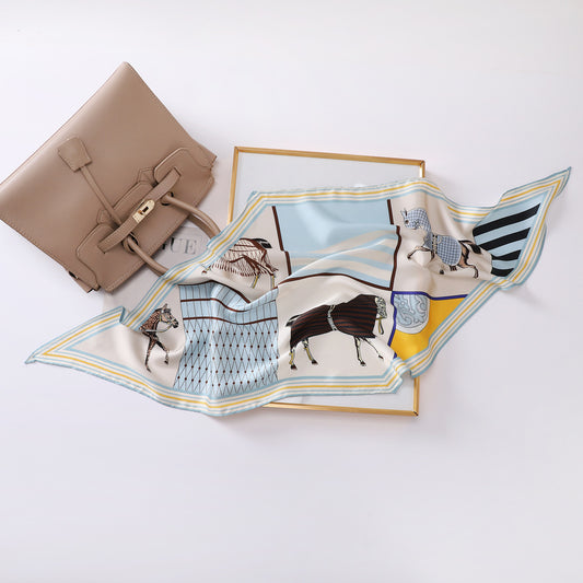 New French retro horse print 120 * 45 small rhombus silk scarf women's fashion trend headscarf bag scarf