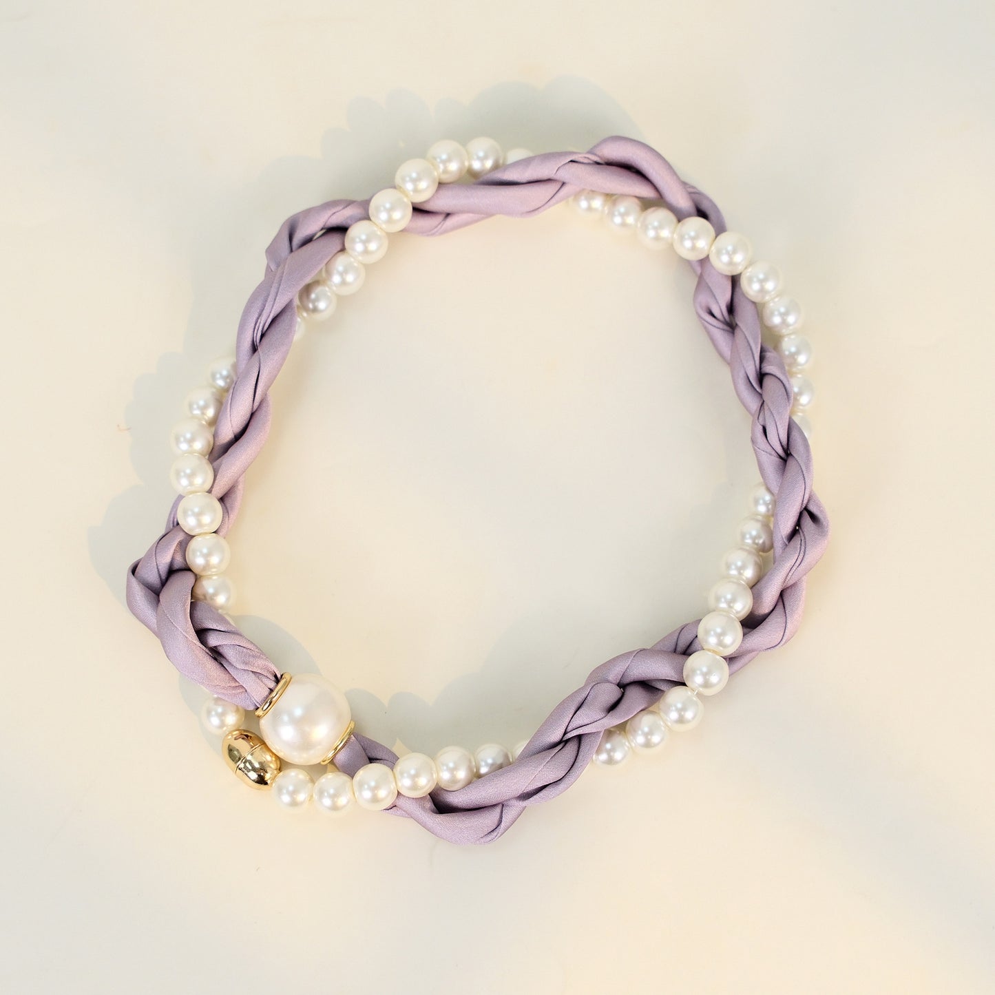 Women's Pearl Twist Magnetic Collarbone Chain - Polyester Braided Scarf Necklace, Light Luxury Summer Autumn Fashion Accessory, Elegant Neckwear