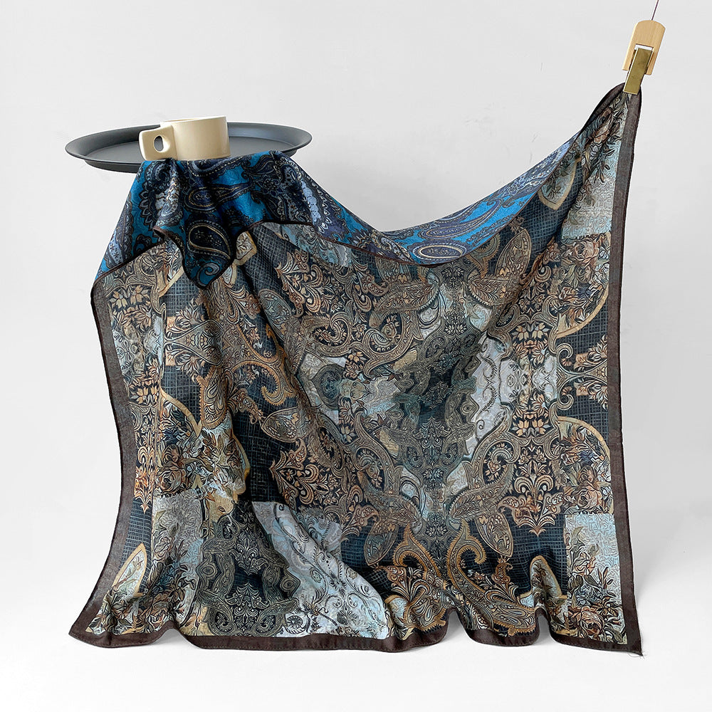 Silk-Like Square Scarf Vintage Oil Painting Print - Business Travel Casual Women Headscarf 90x90cm