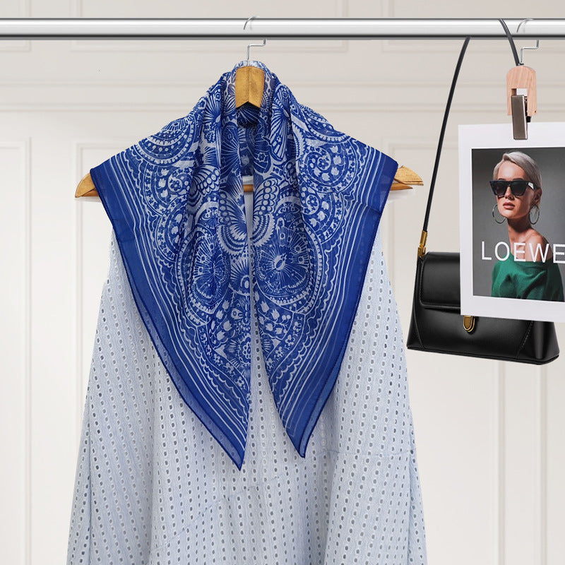 Polyester Silk Summer Scarf - Lightweight Korean Fashion Square Neck Scarf | UV Protection Versatile 70x70