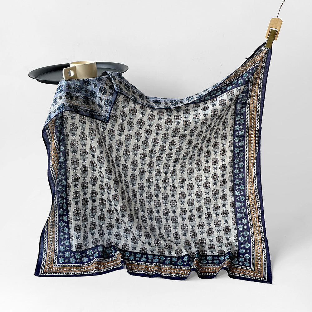 Silk-Like Square Scarf Vintage Oil Painting Print - Business Travel Casual Women Headscarf 90x90cm