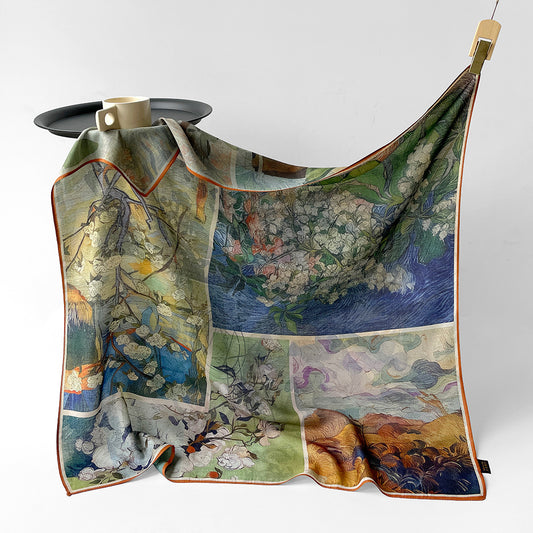 Silk-Like Square Scarf Vintage Oil Painting Print - Business Travel Casual Women Headscarf 90x90cm