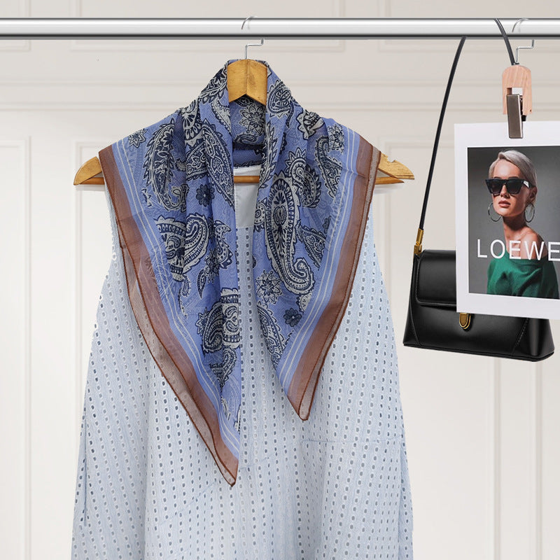 Polyester Silk Summer Scarf - Lightweight Korean Fashion Square Neck Scarf | UV Protection Versatile 70x70
