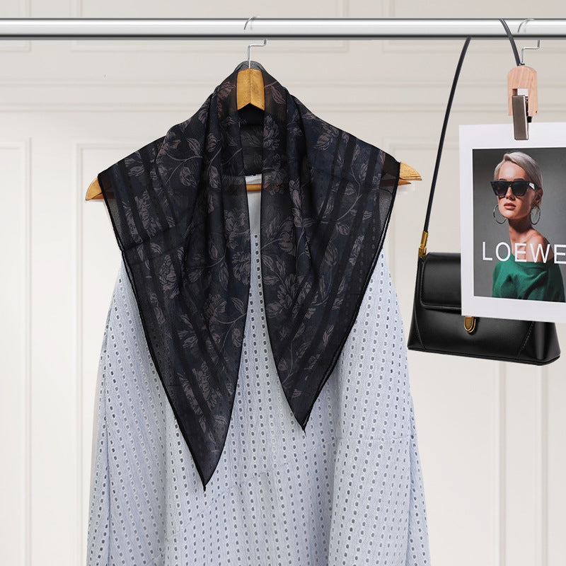 Polyester Silk Summer Scarf - Lightweight Korean Fashion Square Neck Scarf | UV Protection Versatile 70x70