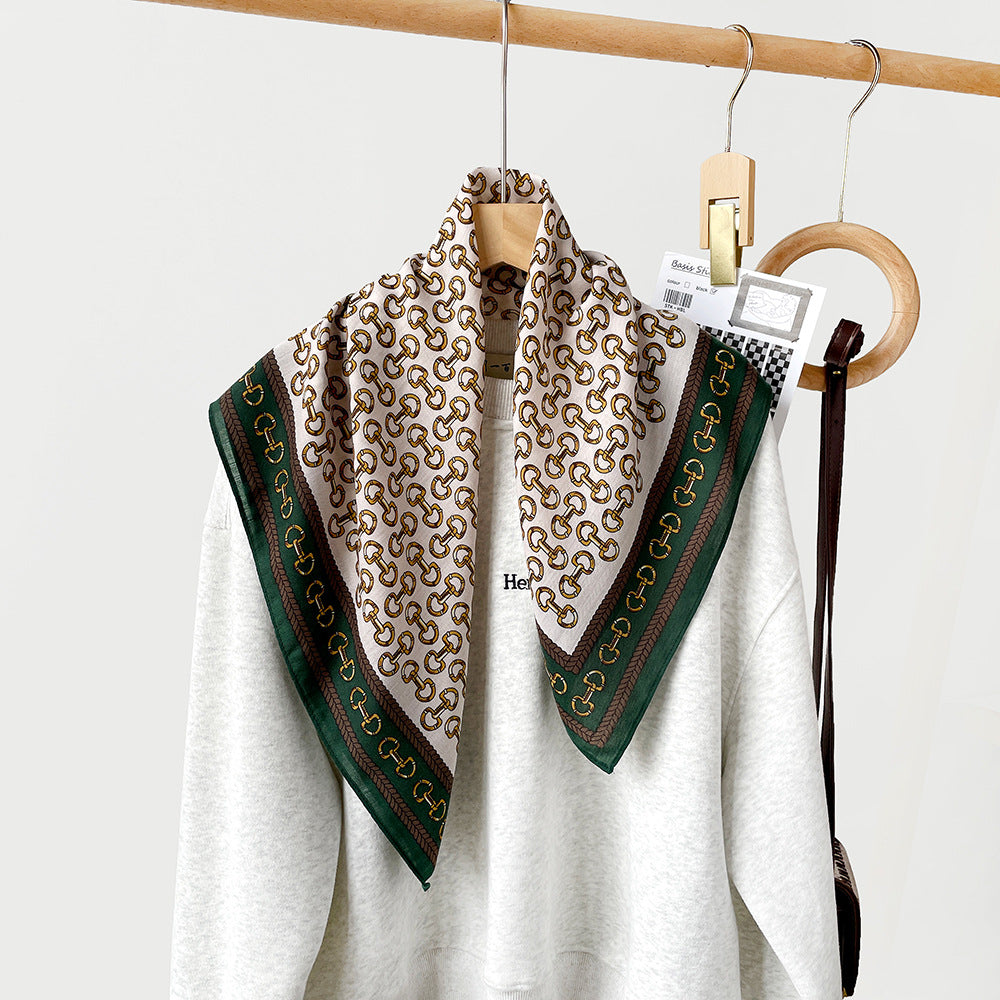 Long Polyester Scarf - Herringbone Pattern Square Scarf Vintage Style Breathable Neck Scarf