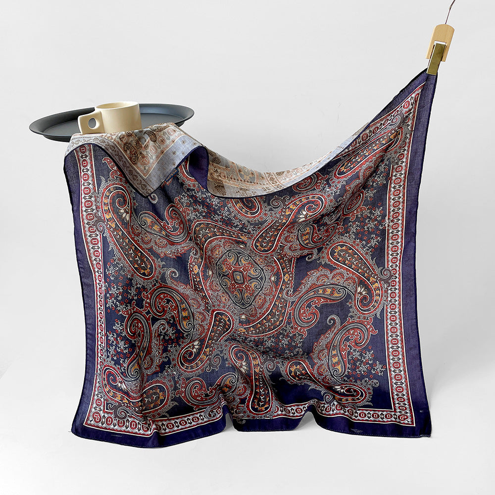 Silk-Like Square Scarf Vintage Oil Painting Print - Business Travel Casual Women Headscarf 90x90cm