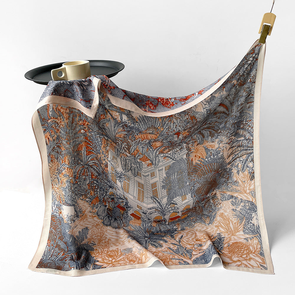 Silk-Like Square Scarf Vintage Oil Painting Print - Business Travel Casual Women Headscarf 90x90cm