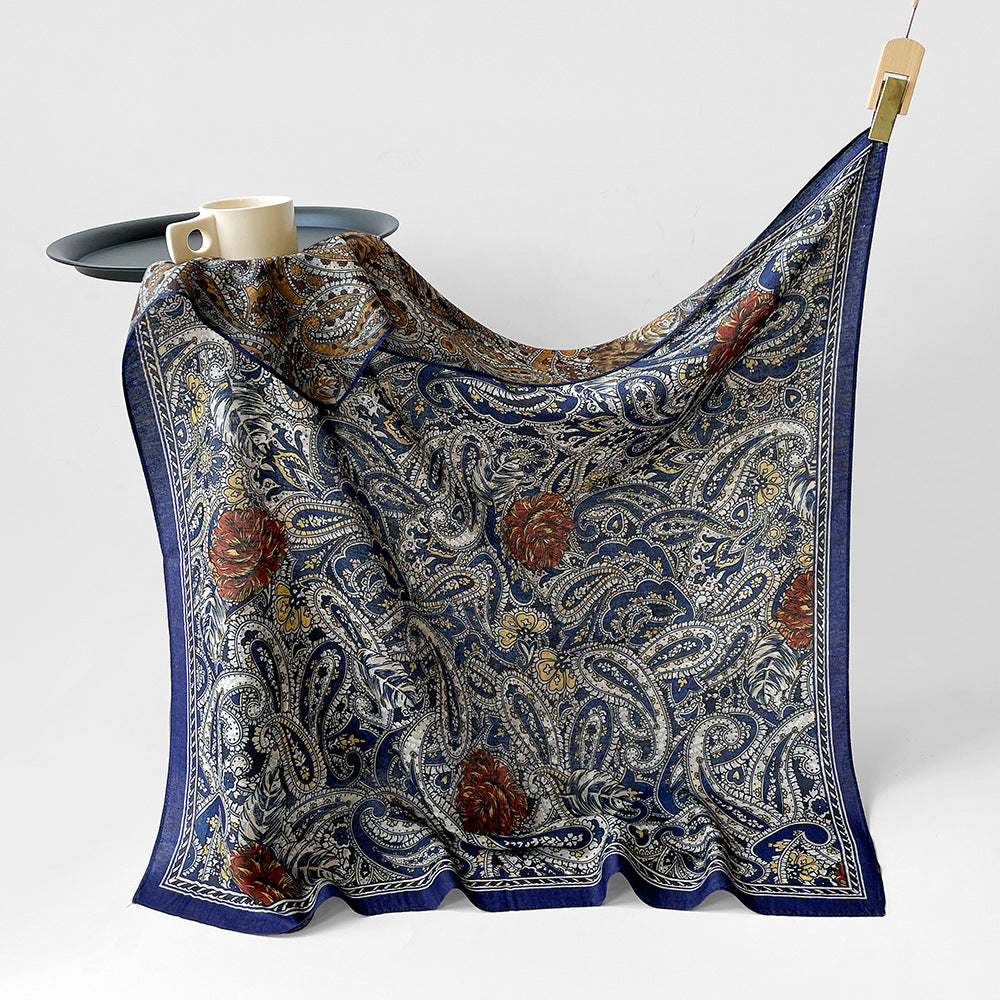Silk-Like Square Scarf Vintage Oil Painting Print - Business Travel Casual Women Headscarf 90x90cm