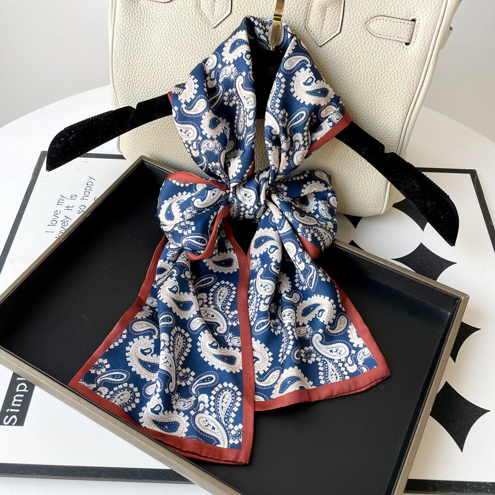Women's Long Silk Scarf 150x16cm - Cashew Print Versatile Scarf for Daily Wear, Business & Travel Accessories
