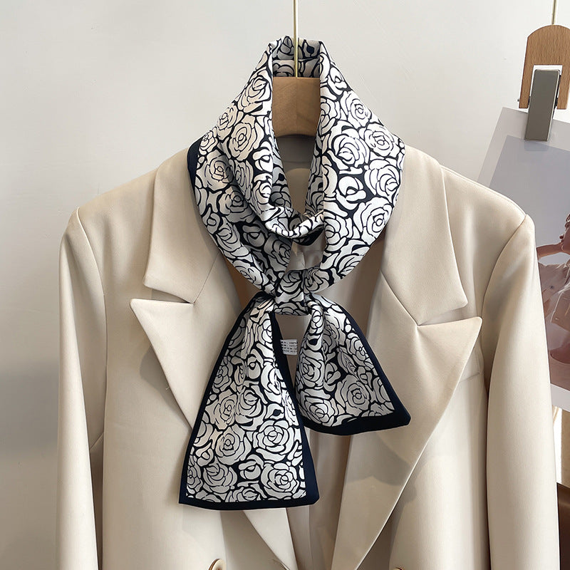 Long Silk Scarf - Elegant Narrow Scarf for Women, Fashion Print Neck Scarf, Autumn Winter New Style, Summer Shirt Accessory