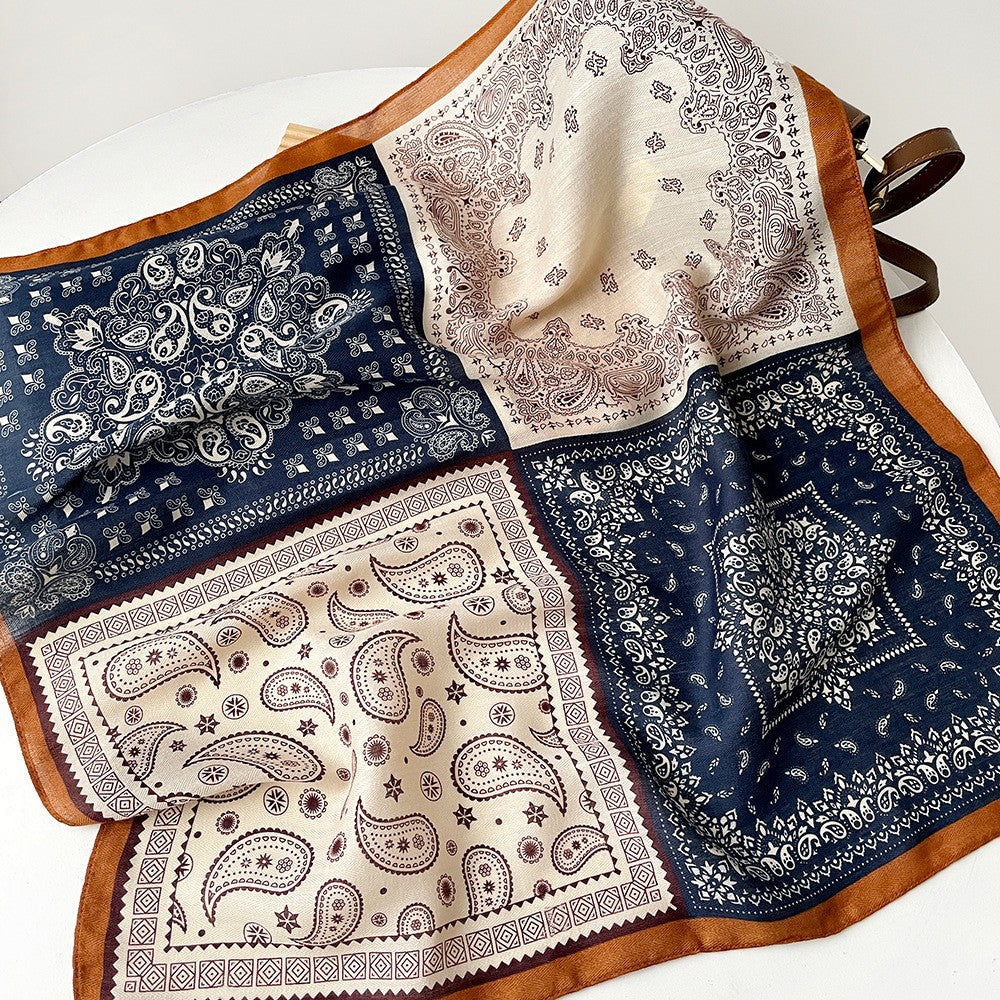 Long Polyester Scarf - Herringbone Pattern Square Scarf Vintage Style Breathable Neck Scarf