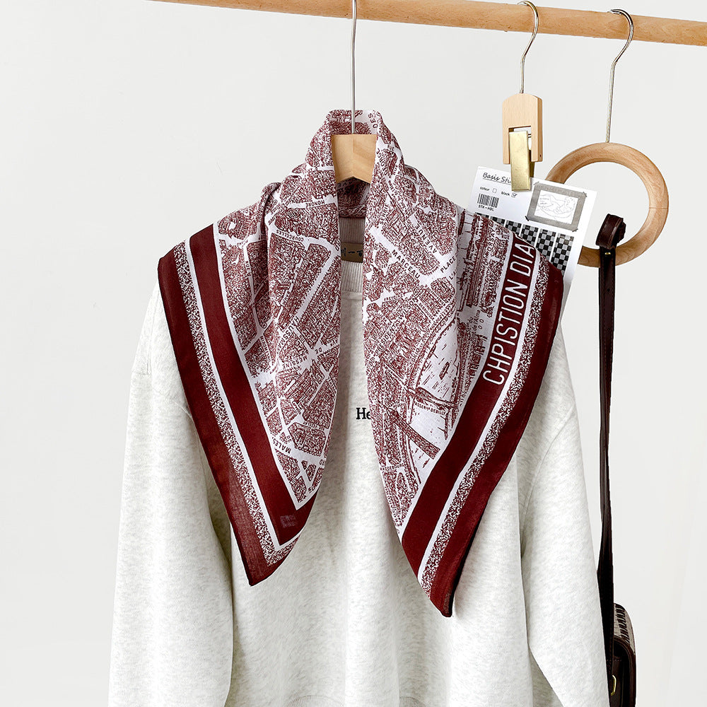 Long Polyester Scarf - Herringbone Pattern Square Scarf Vintage Style Breathable Neck Scarf