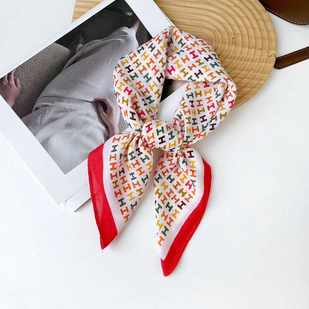 Long Polyester Scarf - Herringbone Pattern Square Scarf Vintage Style Breathable Neck Scarf