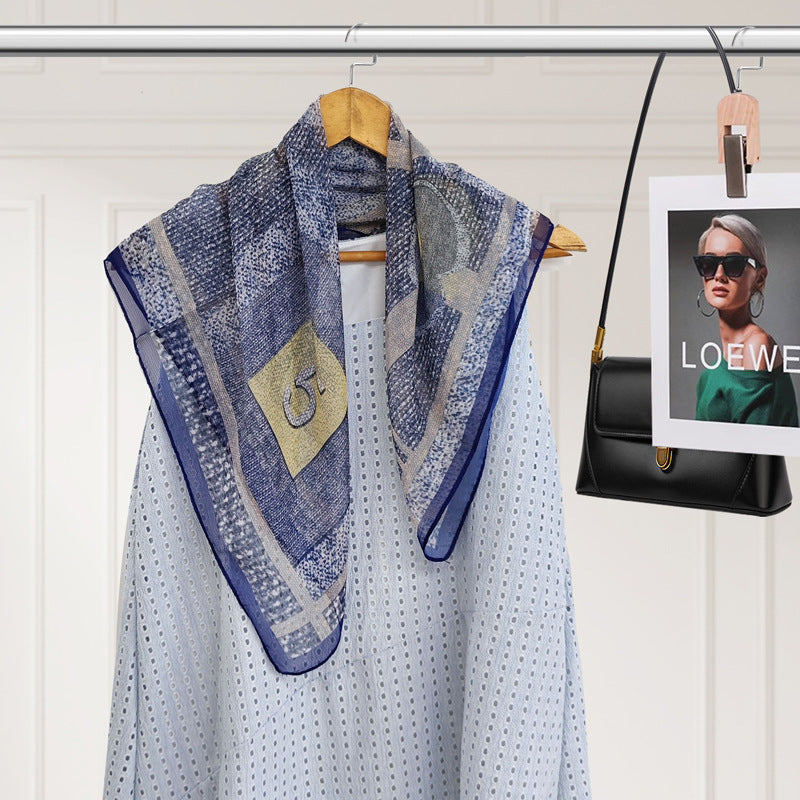 Polyester Silk Summer Scarf - Lightweight Korean Fashion Square Neck Scarf | UV Protection Versatile 70x70