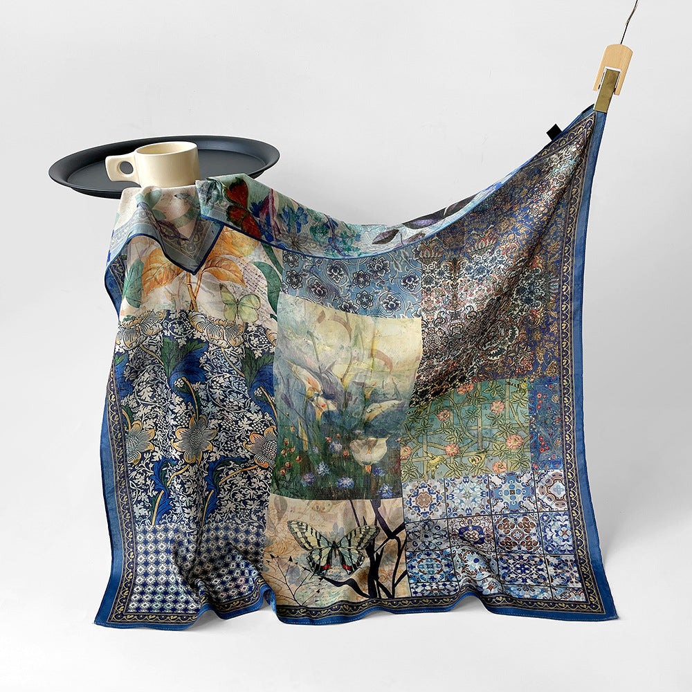 Silk-Like Square Scarf Vintage Oil Painting Print - Business Travel Casual Women Headscarf 90x90cm