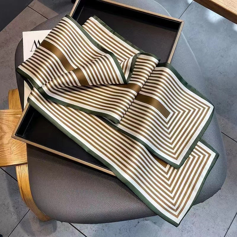 Women's Summer Korean Style Scarf - Lightweight Polyester Silk Scarf, Long Double-Sided Brocade Scarf, Versatile Fashion Accessory