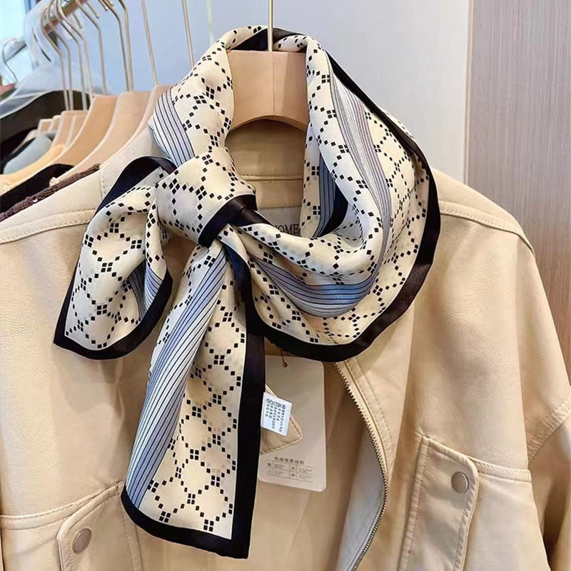 Women's Summer Korean Style Scarf - Lightweight Polyester Silk Scarf, Long Double-Sided Brocade Scarf, Versatile Fashion Accessory