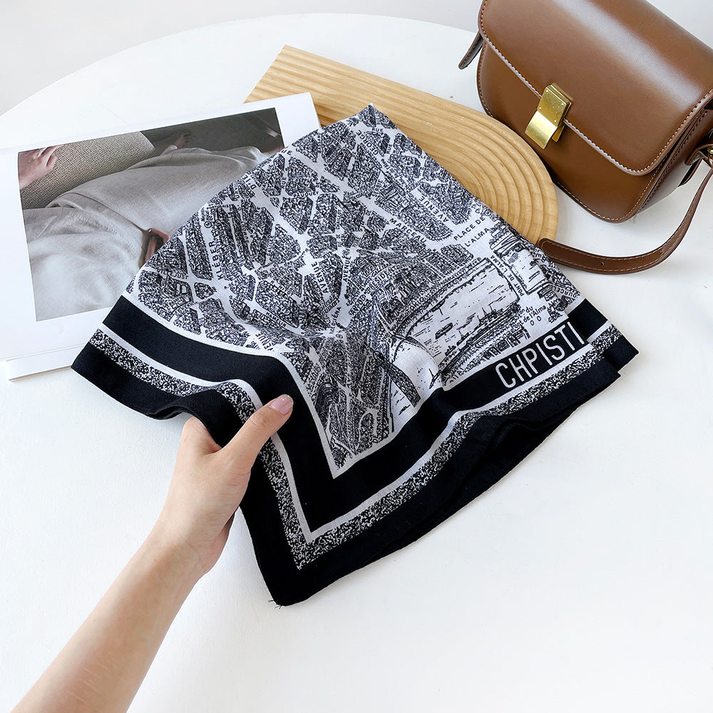 Long Polyester Scarf - Herringbone Pattern Square Scarf Vintage Style Breathable Neck Scarf