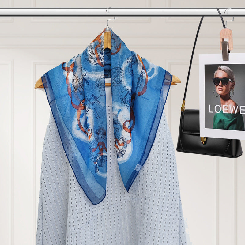 Polyester Silk Summer Scarf - Lightweight Korean Fashion Square Neck Scarf | UV Protection Versatile 70x70