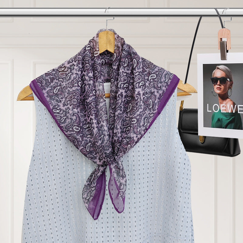 Polyester Silk Summer Scarf - Lightweight Korean Fashion Square Neck Scarf | UV Protection Versatile 70x70