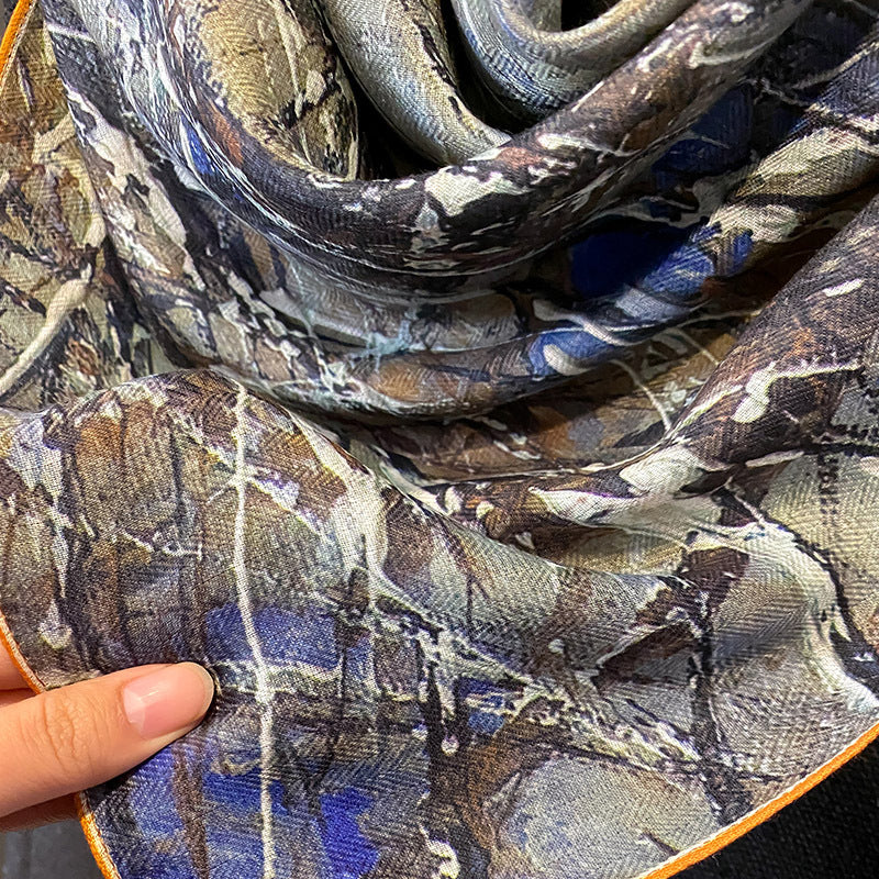 Vintage Autumn Winter Square Scarf 90x90 – Women’s Faux Silk Polyester Shawl Wrap, Travel Sun Protection, Elegant Neck/Head Accessory