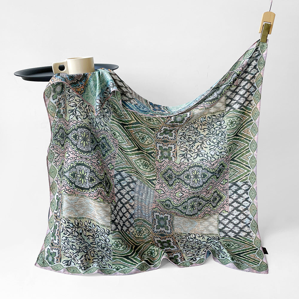 Silk-Like Square Scarf Vintage Oil Painting Print - Business Travel Casual Women Headscarf 90x90cm