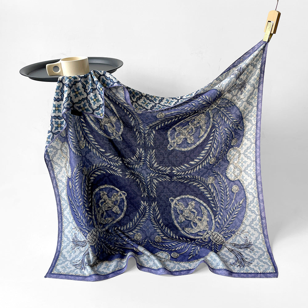 Silk-Like Square Scarf Vintage Oil Painting Print - Business Travel Casual Women Headscarf 90x90cm