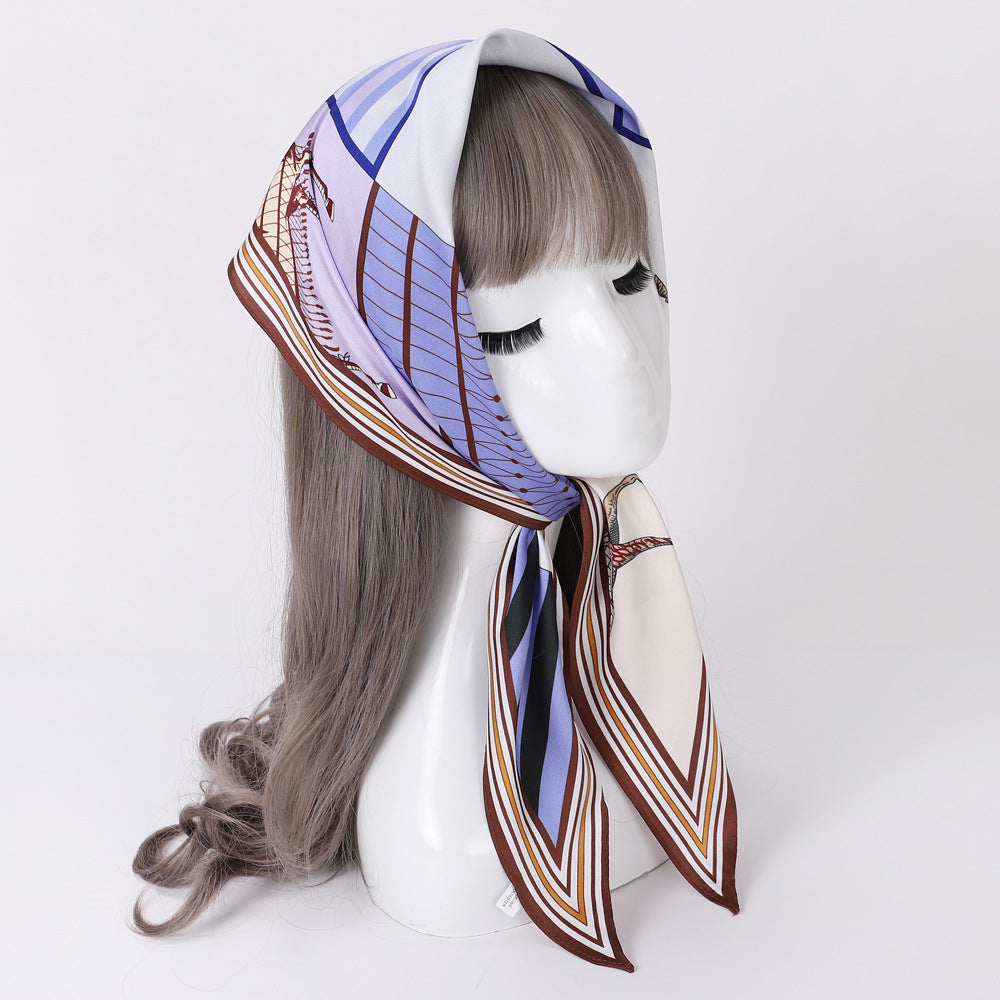New French retro horse print 120 * 45 small rhombus silk scarf women's fashion trend headscarf bag scarf