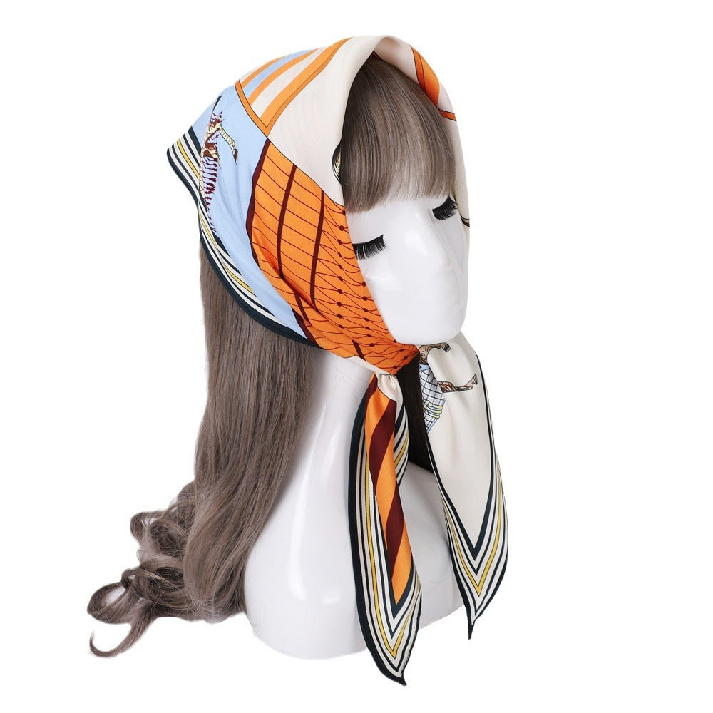 New French retro horse print 120 * 45 small rhombus silk scarf women's fashion trend headscarf bag scarf