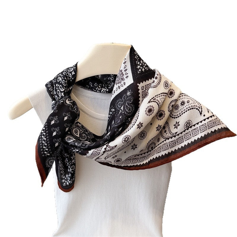 French Style Women's Scarf - Cashew Print Silk Square Scarf 70x70cm for Daily Wear