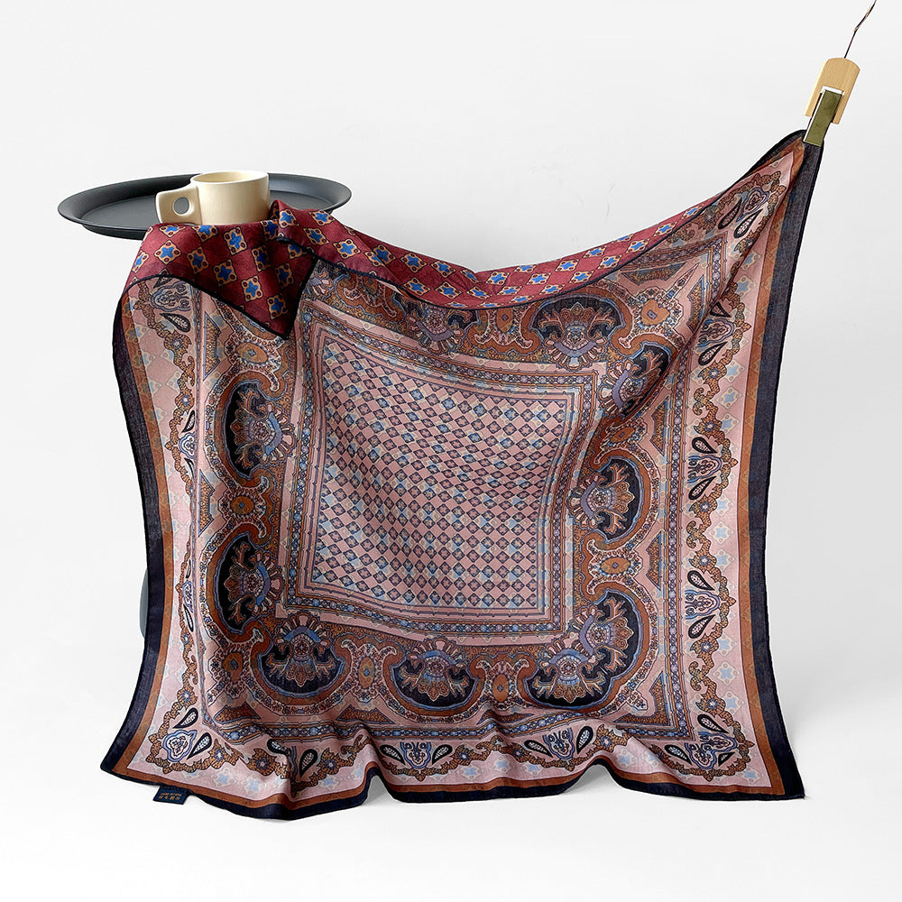 Silk-Like Square Scarf Vintage Oil Painting Print - Business Travel Casual Women Headscarf 90x90cm