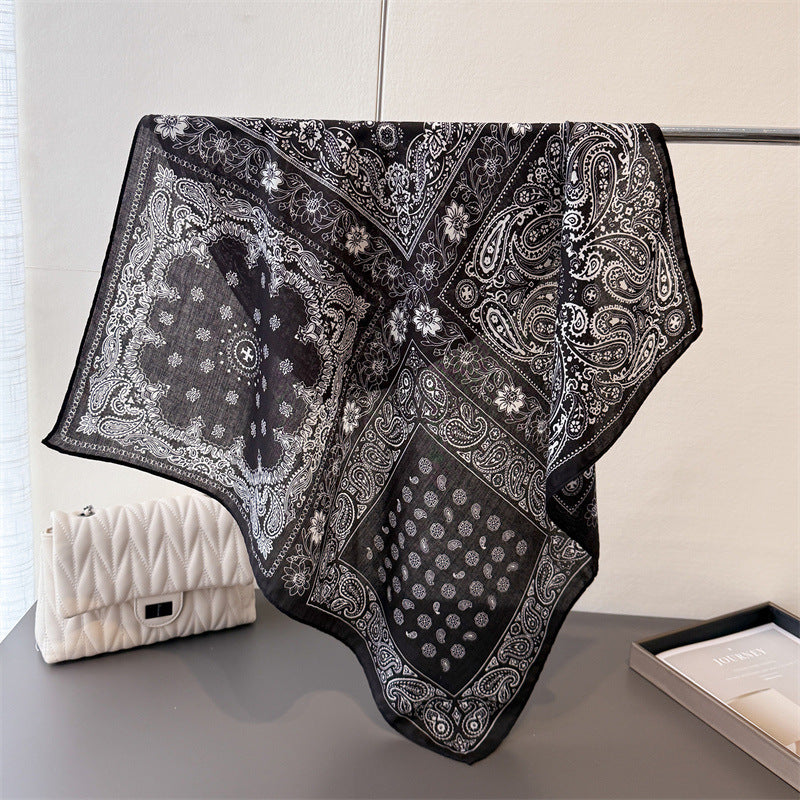 French Style Women's Scarf - Cashew Print Silk Square Scarf 70x70cm for Daily Wear