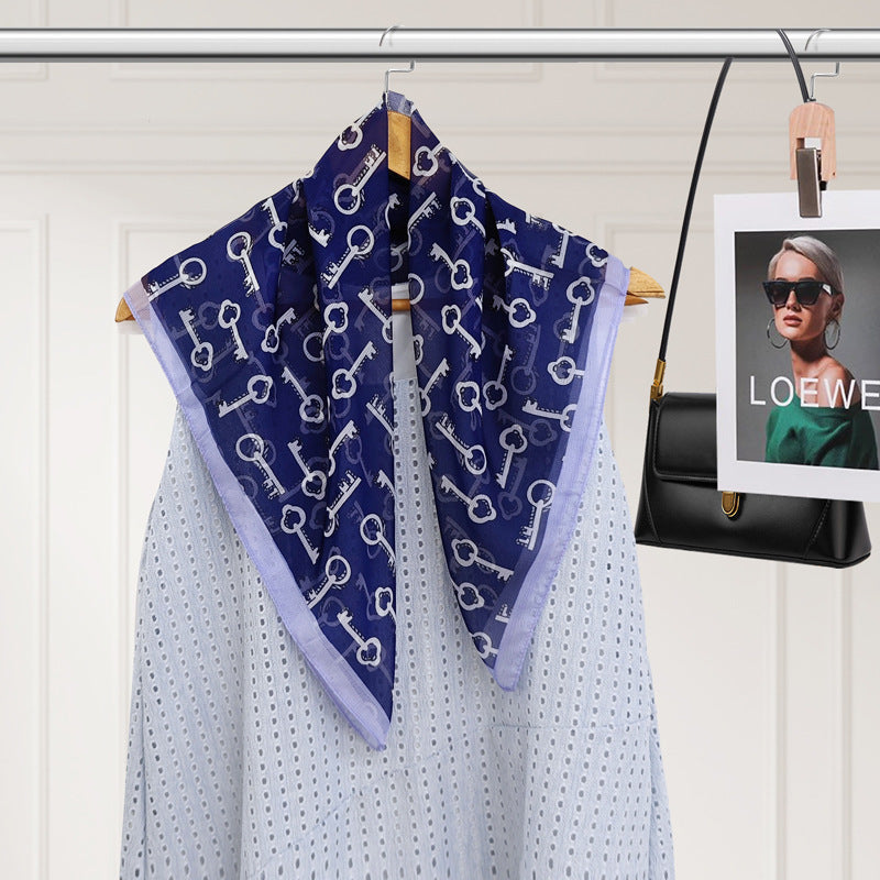 Polyester Silk Summer Scarf - Lightweight Korean Fashion Square Neck Scarf | UV Protection Versatile 70x70