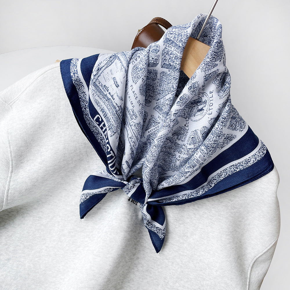 Long Polyester Scarf - Herringbone Pattern Square Scarf Vintage Style Breathable Neck Scarf