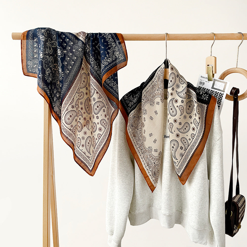 Long Polyester Scarf - Herringbone Pattern Square Scarf Vintage Style Breathable Neck Scarf