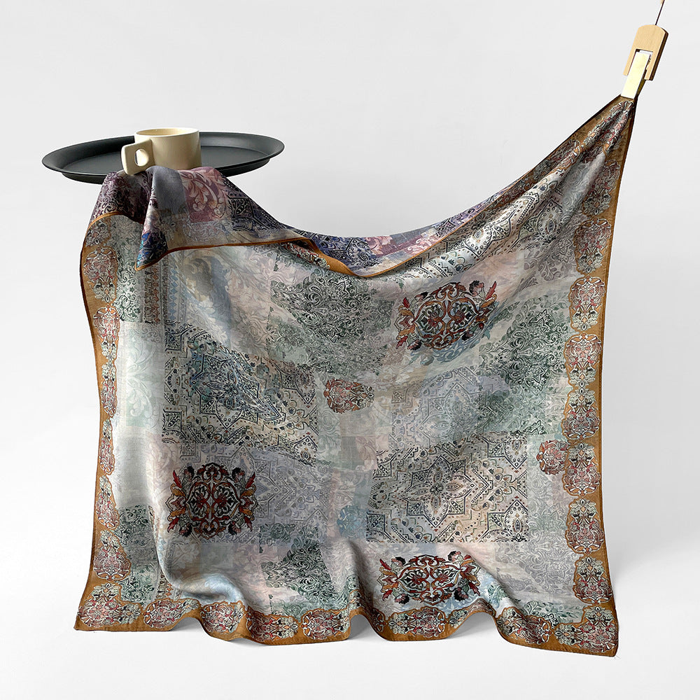 Silk-Like Square Scarf Vintage Oil Painting Print - Business Travel Casual Women Headscarf 90x90cm